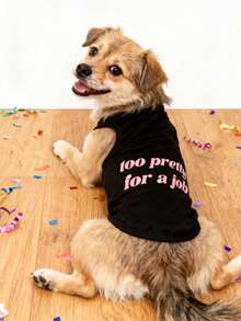 LUCKIE LABO 1pc Fashionable Cute Slogan Breathable Vest, Suitable For Chihuahua & Small Dogs, Flea Prevention Undershirt For Indoor & Outdoor Use - Black - View 6