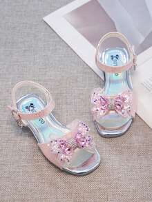 1双女童公主凉鞋，儿童夏季凉鞋，水钻蝴蝶结公主鞋，粉紫色亮片表演鞋 - 粉色 - 查看 5