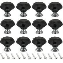 12个水晶玻璃橱柜/抽屉/衣柜把手，1.18英寸小型锌合金旋钮把手，家具五金配件 - 黑色 - 查看 11