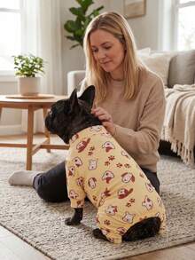 狗狗夏季防掉毛睡衣 - 透气高弹全包覆宠物连体衣，夏季防舔舐防虫连体衣，适合中大型犬，全身印花狗狗服装 - 可爱狗狗和爪印图案 - 彩色 - 查看 6