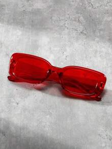 1副男女通用时尚Y2K风格沙滩夏季方形镜框百搭个性拍照日常时尚眼镜 - 紅色 - 查看 2