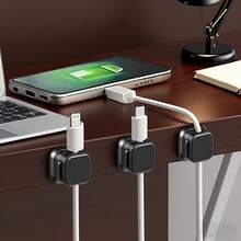 6pcs Magnetic Cable Organizer, No Drilling Required, Cable Clips & Storage Sockets, Self-Adhesive Wire Clips, Nail-Free Cable Management - White - View 10