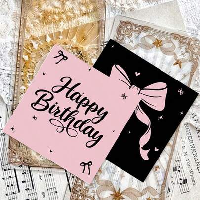 20 piezas/40 piezas/60 piezas, Servilletas de cumpleaños con lazo rosa y negro, servilletas de papel para fiesta de cumpleaños de 2 capas con texto "Feliz cumpleaños" y diseños de lazos rosas, estrellas y corazones sobre fondo rosa y negro para suministros de baby shower, despedida de soltera y reuniones femeninas de 13*13 pulgadas