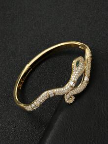1 pieza Brazalete de lujo con serpiente de circonita cúbica de moda, para uso diario de mujeres - Serpiente - Ver 4