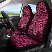 1件装独特豹纹及豹头图案汽车座椅套，透气冰丝面料坐垫，适用于SUV和轿车，四季皆宜，防尘可水洗 - 彩色 - 查看 2
