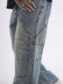 Baggy Carpenter Jeans Men's Wide Leg Pants Without Lycra Ref: 3019 - 中等水洗藍 - 查看 5