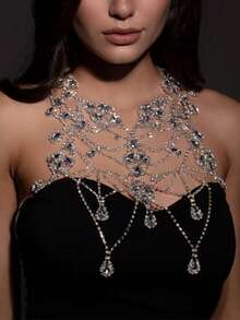 1 chiếc áo ngực bikini nữ thanh lịch, dây đeo ngực đính pha lê gợi cảm cho hộp đêm, tiệc bãi biển. - Bạc - Xem 1