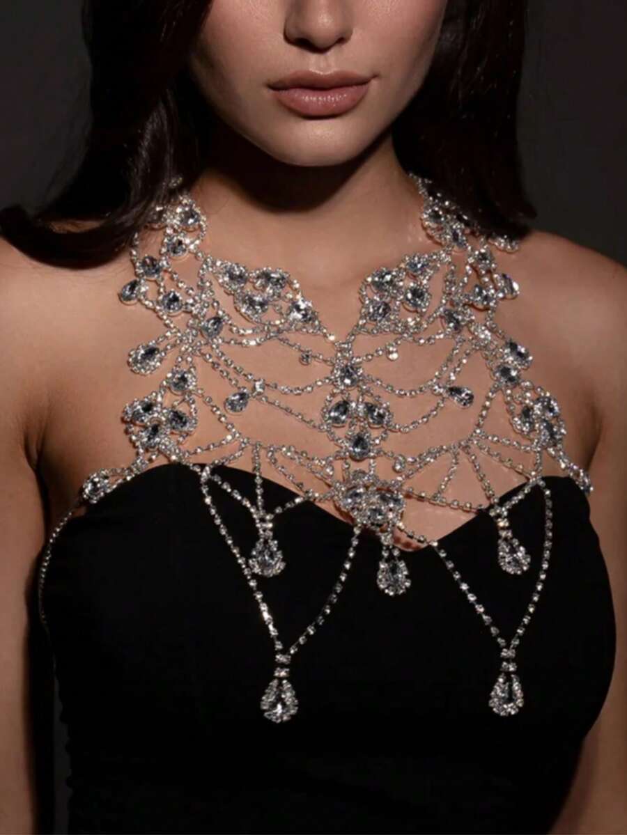 1 chiếc áo ngực bikini nữ thanh lịch, dây đeo ngực đính pha lê gợi cảm cho hộp đêm, tiệc bãi biển. - Bạc - Xem 1