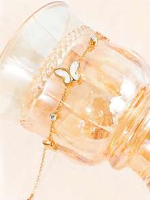 1pc Fashion Hollow Shell Butterfly Bracelet, Stainless Steel Hollow Rhinestone Chain Bracelet, Suitable For Women's Daily Wear And Various Occasions - CL-8755 - View 2