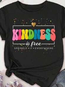 Plus Size T-Shirt With "Kindness Is Free" Print - Black 2 - View 9