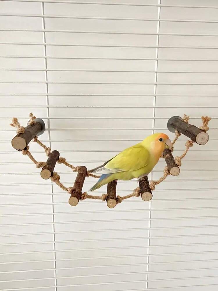 Adjustable Parrot Climbing Ladder, Natural Wooden Rope Ladder For Small/Medium Parrots, Multi-Position Perch Platform, Bird Cage Accessory, Parrot Toy - View 1