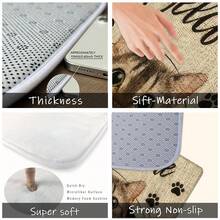 1pc/2pcs/3pcs Cat Welcome Kitchen Rug - Non-Slip, Washable, Stain-Resistant, Lightweight Polyester Fiber Mat, Anti-Fatigue Flannel Carpet (Suitable For Living Room, Dining Room, Bedroom, Bathroom) Soft Polyester Fiber Entrance Mat, Dirt And Wear-Resistant Rectangle Carpet - Multicolor - View 3