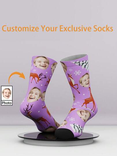 1 Pair Customized Mid-Calf Socks With Cool Boy And Pretty Girl Photos, Personalized Mid-Calf Couple Socks With Interesting Custom Patterns, Suitable For Valentine's Day, Birthday Gifts, And Other Occasions