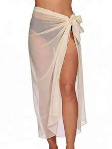 1 chiếc khăn choàng đi biển bằng vải chiffon đen trong suốt dành cho nữ, kiểu dáng bikini dài tối giản gợi cảm, khăn choàng đi biển một mảnh phù hợp cho du lịch biển, kỳ nghỉ và mặc hàng ngày. - Nhiều màu - Xem 5