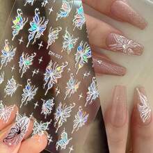 Butterfly Nail Art Stickers Decals 3D Self-Adhesive Blue Purple White Red Black Pink Shining Laser Design Supplies For DIY Manicure Decorations 9 Sheets - Nhiều màu - Xem 6