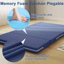 Colchón Plegable de Espuma Viscoelástica Cama Portátil Colchoneta Seccionado en 4 Tapete de Siesta con Funda Lavable Colchón de Piso Pack and Play Almohadilla Individual Camping Invitado - Azul - Ver 4