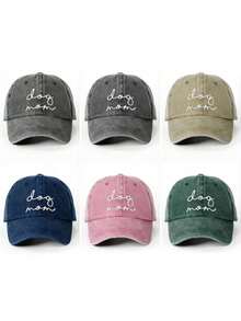 1pc Outdoor Embroidered "Dog Mom" Washed Baseball Cap, Adjustable Sun Protection Casual Hat Suitable For Spring/Autumn Travel, Versatile Unisex Sunhat, Y2K Style For Young People - A - View 1