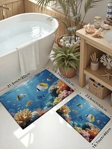 DAJIANG 1件装全新海洋风浴室地垫，3D海底世界图案，适用于浴室、厨房、户外、室内、走廊、卧室、客厅，可机洗，底部防滑，可用于卧室、浴室、度假、房间装饰 - 彩色 - 查看 13