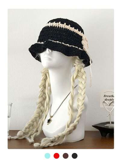 Handmade Crochet Bucket Hat - Bohemian Knit Floral Hollow Out Breathable Summer Beanie