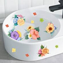 1pc Colorful Flower Sink Sticker, Waterproof Sunflower & Hibiscus Bathtub Decal, Removable Bathroom Toilet Sticker, For Home Decor - one-size - View 4
