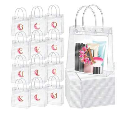10pcs - 1pc Reusable Transparent PVC Gift Bag With Floral Letter A-Z Handle, Suitable For Weddings, Birthdays And Holidays, Multifunctional Packaging Storage Bag