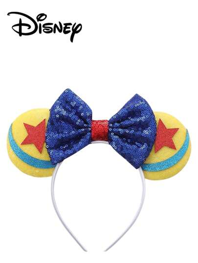 Disney 1pc Yellow + Star Pattern + Blue Sequin Headband, Yellow + Star Pattern + Blue Sequin Headband - Holiday Party Headband, Headpiece, Fun Photo Prop, Amusement Park Accessory, Suitable For Birthday Party And Easter Event, Adorable Bow Cartoon Hair Clip, Princess Costume Accessory
