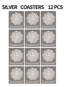 15-Inch Gold Flower Placemat, PVC Material, 3.9-Inch Hollow Flower Coaster, Washable, Easy To Clean, Wipe-Able, Non-Slip, Heat-Resistant, Suitable For Room Decor, Dining Table Decor, Home Decor, Ideal For Holidays, Parties, Birthdays, Weddings, Valentine's Day Decorations - Multicolor - View 26