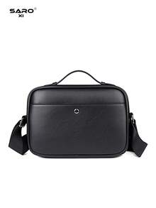 saroxi Men's Large Capacity Black Shoulder Bag, Rivet Inlaid Messenger Bag, Suitable For Commuting, Minimalist Style, Casual Solid Color PU Leather, Gift For Boyfriend - Black - View 9