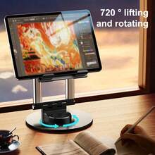 2026 Sturdy Carbon Steel Flat Smartphone Stand, Adjustable Rotatable Foldable Desktop Mount, Universal For Smartphones And Tablets, Black - Black - View 5