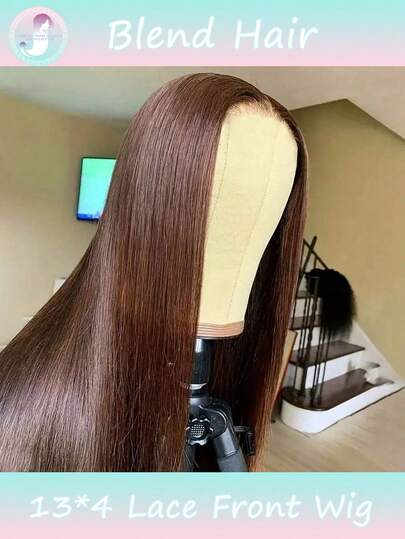 13x4 巧克力棕色骨直蕾丝前假发，180% 密度，8-36 英寸蕾丝前假发，预先拔毛，4 号色人发混纺假发（混纺假发 - 人发和合成纤维混合）人发混纺假发/女士人发混纺假发/人发混纺蕾丝前假发/无胶假发/漂白发结/预先拔毛/蕾丝假发/提升您的造型/增强自信/完美礼物