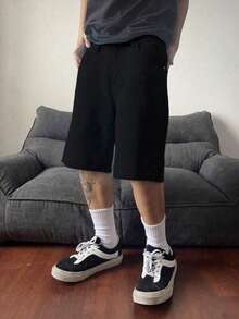 Street-Style Black Casual Denim Capri Shorts For Teen Boys - Black - View 4