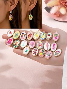 1pc Oval-Shaped DIY Jewelry Pendant, Suitable For Necklace, Bracelet, Earring Making - Gold Plated Enamel Ocean & Fruit Pendant, Jewelry Making Supplies - Summer Theme Jewelry Accessory - Multicolor - View 9