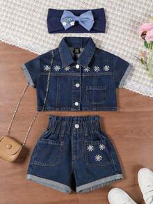 海军蓝蝴蝶结女婴发带，尼龙弹力发饰 - 彩色 - 查看 2