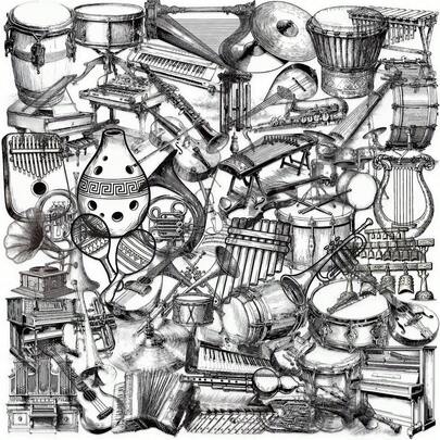 50pcs Transparent Cartoon Black & White Musical Instrument PET Cute Doodle Stickers For DIY Planner, Guitar, Cup, Helmet, Creative Holiday Decorations