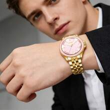 ZOEA Men Quartz Watches - 錶帶:金色/錶殼:淡紫色 - 查看 5