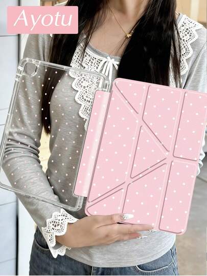 Ayotu Pink Polka Dots, Round Dot Pattern Case Witch For Y Stand Flip Case Compatible With Ipad A16 ,Pro 13 12.9 11, Air 11 13, Mini, Air 11inch Case,Kindle (11th Generation-2024 Release),Kindle Paperwhite 12th Gen 2024,Personalized Gifts, Valentine's Day Gifts