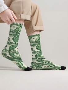1 Pair 360 Dollar Print Crew Socks For Men & Women -- 100 Dollar Bill Pattern Novelty Socks -- Casual Streetwear Funny Cool Gift Socks - Multicolor - View 4