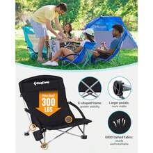 KingCamp - Sillas de Playa Bajas Silla Plegable portátil para Adultos Asiento ergonómico Extra Ancho Respaldo Alto 300 Libras Resistente Ligero de Gran tamaño con Bolsa de Transporte para - Ergosolid C Negro - Ver 5