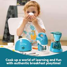 JOYIN Juguetes de Cocina , Trajes de Juguete eléctricos de Cocina, cafeteras, mezcladoras, tostadoras con Luces y Sonidos realistas, Regalos de cumpleaños para niños de 3-4 a 5 años - Azul - Ver 5