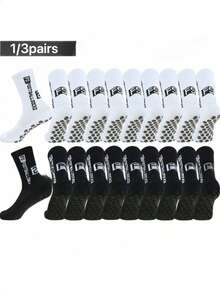 1/3/6 Pairs Soccer Socks Men's Short Thickened Towel Low-Cut High-Cut Couple Anti-Slip Socks Soccer Socks Mid-Calf Socks Wear-Resistant Sports Socks - Black and White - View 7