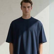 Camisa Oversized Masculina Academia Moda Streetwear Gola Alta Minimalista Sofisticada Caimento Perfeito Camisa Larga - Azul - Visão 1