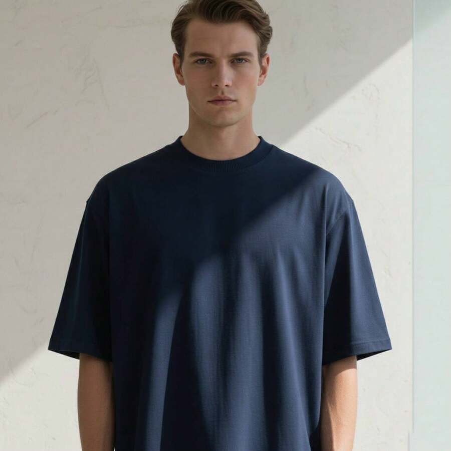 Camisa Oversized Masculina Academia Moda Streetwear Gola Alta Minimalista Sofisticada Caimento Perfeito Camisa Larga - Azul - Visão 1