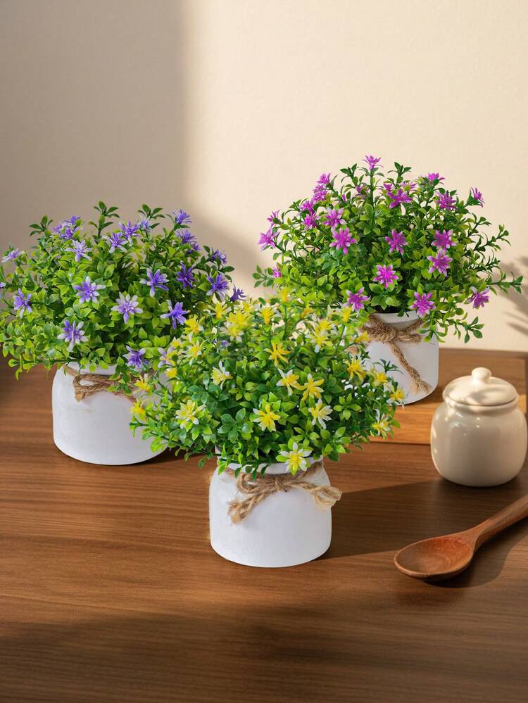 1/3pcs Artificial Small White Chrysanthemum Fake Flowers In Vase, Red, White, Potted Plants, PE Material, Artificial Flowers, Artificial Plants, Wedding Decor, Lifelike Plants, Desktop, Garden Decor, Indoor Decor, Easter Decor, Tabletop Decor, Home Decor, Yard Decor, School Dorm Office Decor - Multicolor - View 9