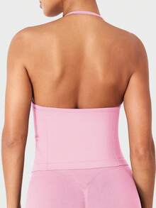 YEOREO SoftHue Impact LonglineStrappy Top Women's Halter WorkoutTank Tops Backless Gym Longline WithAdjustable Strap - 粉色 - 查看 4