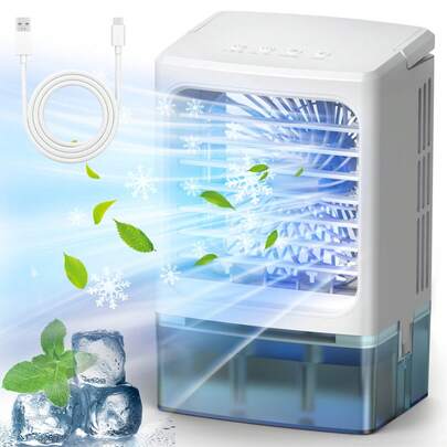 Aire acondicionado mini portátil, aire acondicionado mini recargable, ventilador de enfriamiento personal, aire acondicionado mini para interiores, adecuado para dormitorio, oficina, uso al aire libre