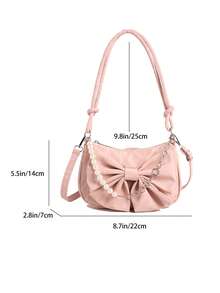 2026新款温柔蝴蝶结设计女士单肩包，珍珠拼接链条斜挎包，休闲百搭腋下包，尽显优雅气质 - 粉色 - 查看 3