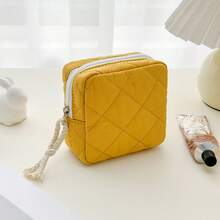 1pc Square Mini Makeup Bag, Quilted Plaid Padding, Soft & Fluffy Pouch, Small Cosmetic Bag, Sanitary Pad/Jewelry Storage Pouch, Key Holder, Coin Purse, Portable Travel Organizer, Multi-Purpose Daily Essentials Organizer - Multicolor - View 9