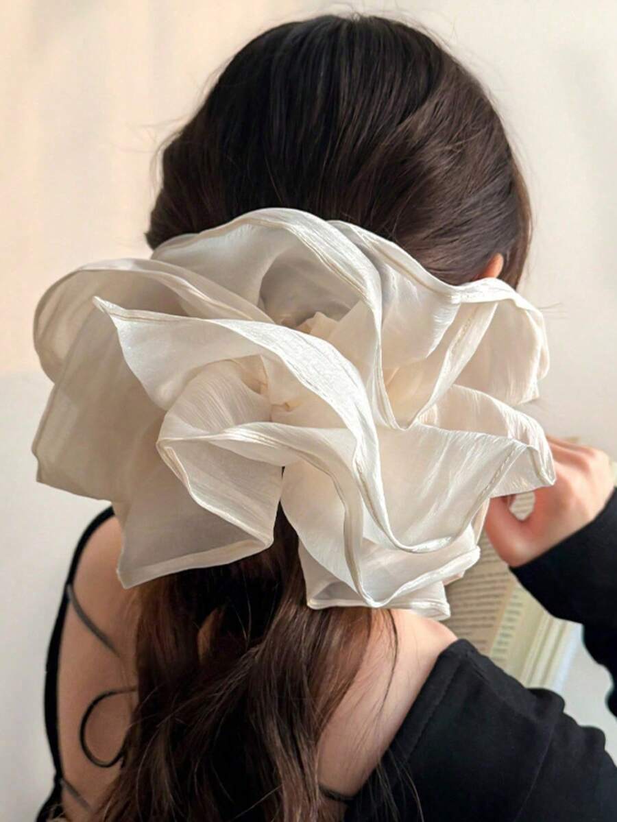 1pc Oversized Lace Hair Scrunchie New Elegant Hair Tie Hair Flower Women's High-End Ponytail Hair Tie Elastics Rubber Bands - Multicolor - View 1