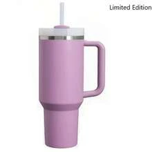 STY 1913 40 Oz Stainless Steel Tumbler Double Wall Vacuum Insulated Portable Drinking Cup Travel Iced Coffee Mug Summer Drinkware With Handle And Straw, Perfect For Travel, Home, Office, Gift, Ice Drinks And Hot Drinks - 紫色 - 查看 1
