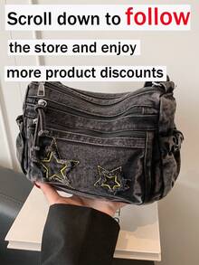New Casual Chic Soft Jeans Multi-Layer Crossbody Bag With Multiple Pockets, Versatile Commuter Large Capacity Women's Shoulder Bag, Suitable For Work Commuting, Shopping And Traveling. - Black - View 2